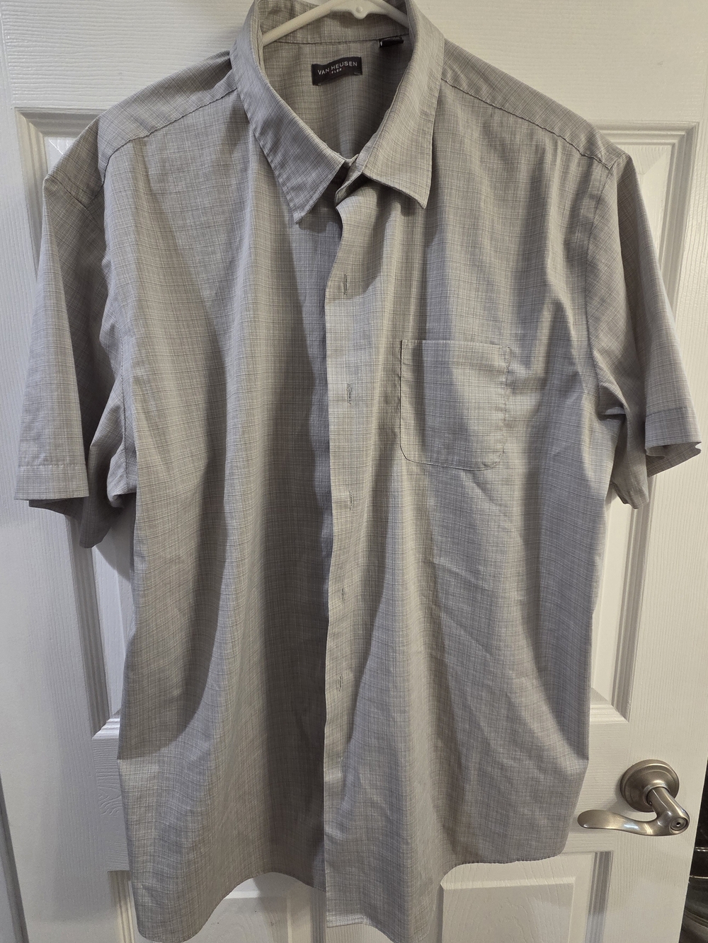 Van Heusen Light Gray Short Sleeve Plaid Button-Down Shirt